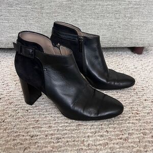 Aquatalia Verona Black Suede & Leather Block Waterproof Botties